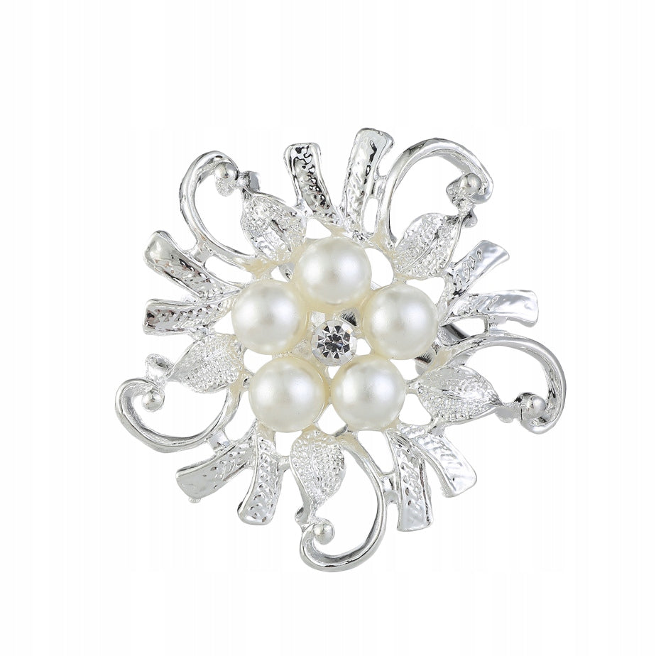 Silver flower with pearls - gift brooch for a woman