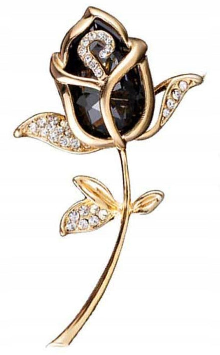 Brooch Black Rose Flower with Zircons