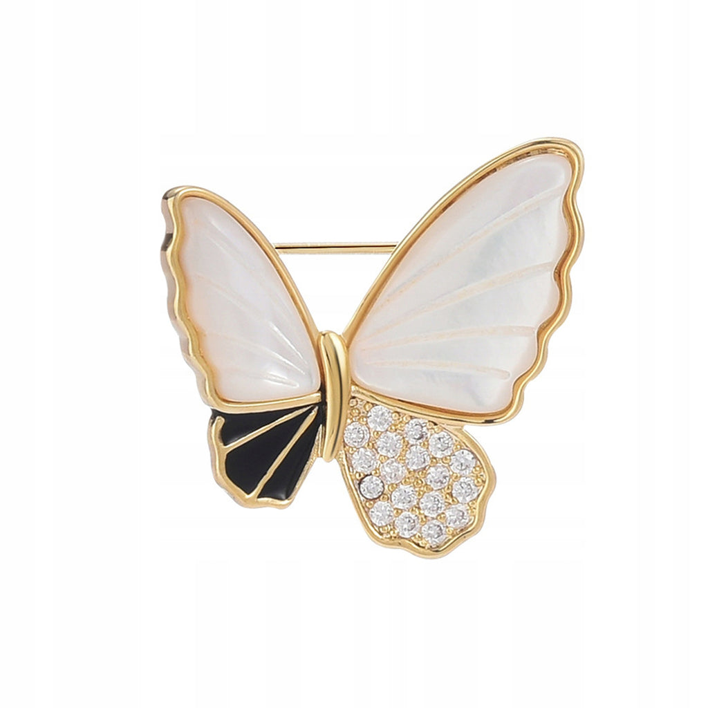 Butterfly filled with nacre - 14K gold-plated brooch