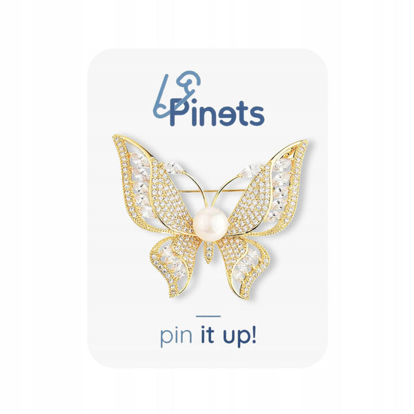 Butterfly gold plated brooch with zircons