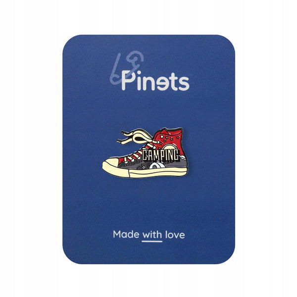 Sneakers camping enamel pin