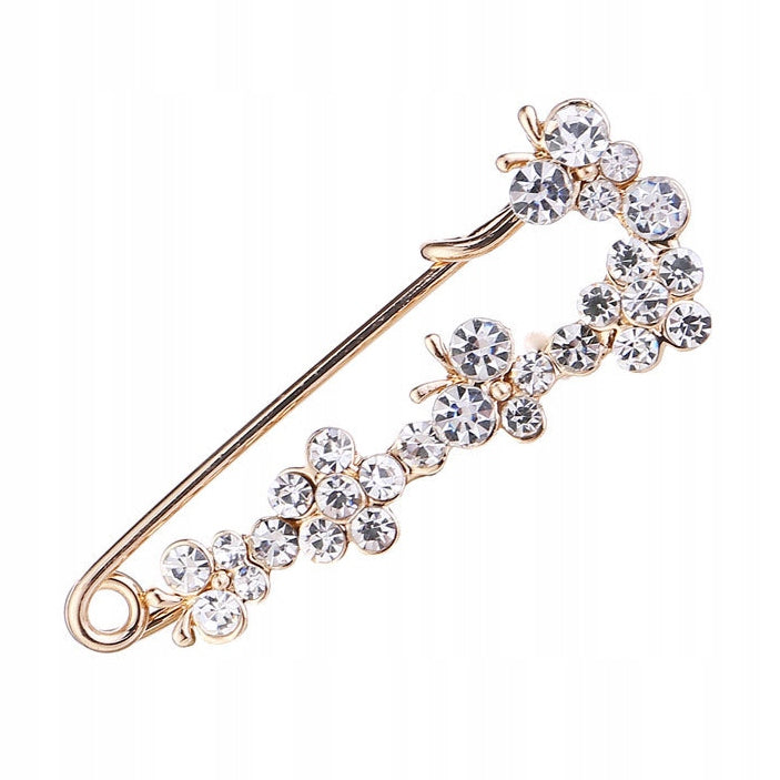 Safety Pin Brooch with Zircons