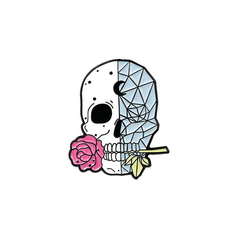 Skull with a rose - enamel pin