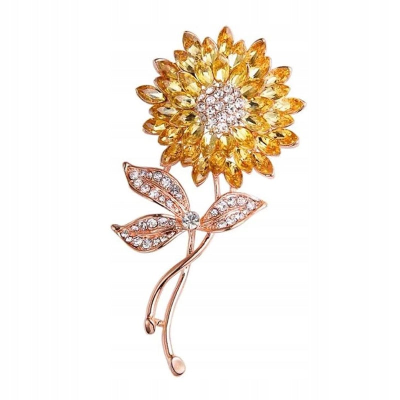 Flower brooch with zircons plated with 14 carats gold
