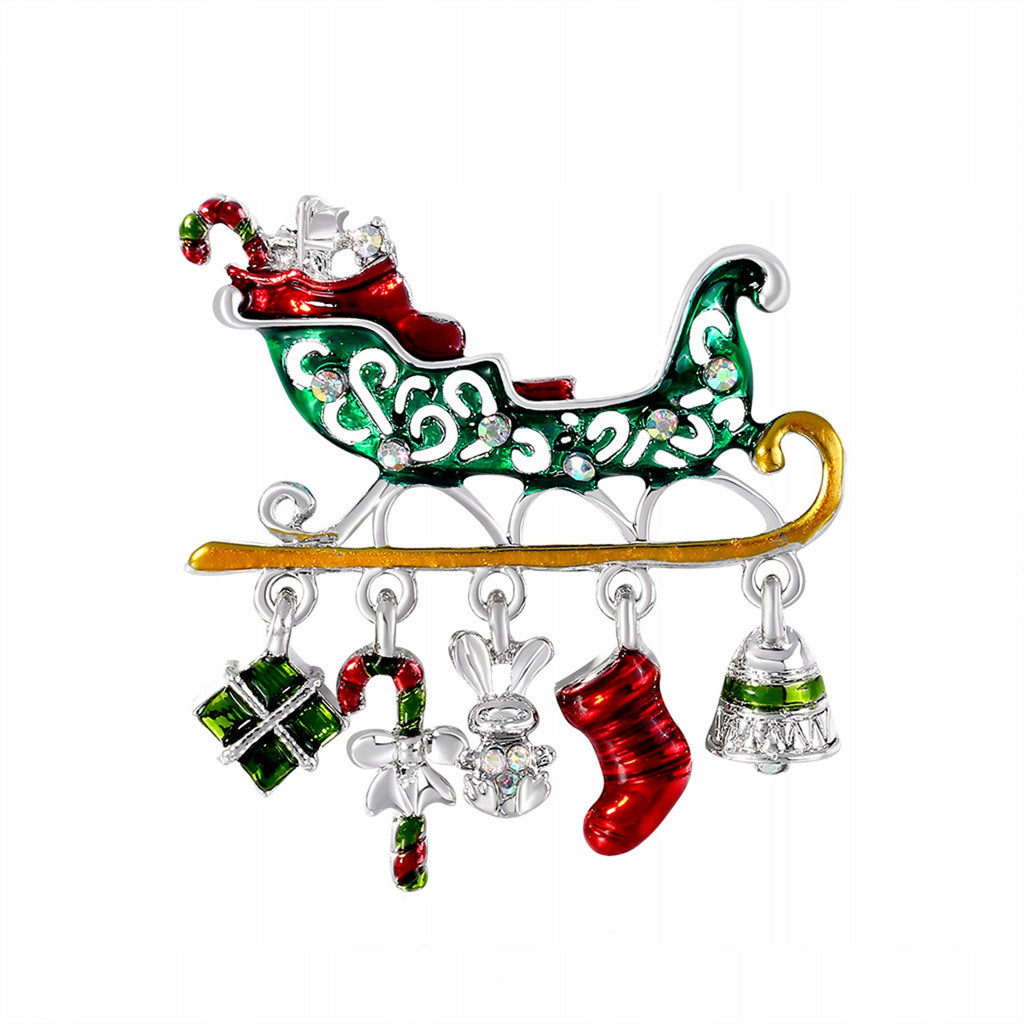 Santa's sleigh with gifts - Christmas brooch