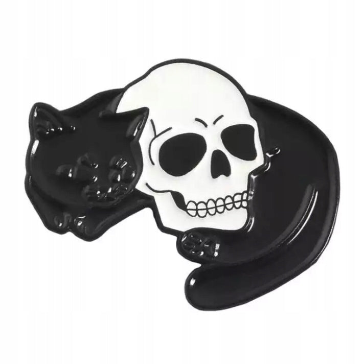 Black Cat with a skull enamel pin