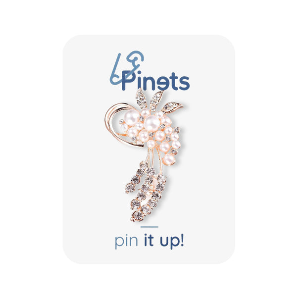 Golden Flower Brooch with Zircons
