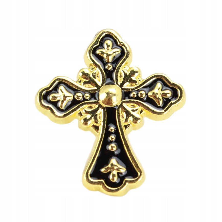Cross black and gold enamel pin