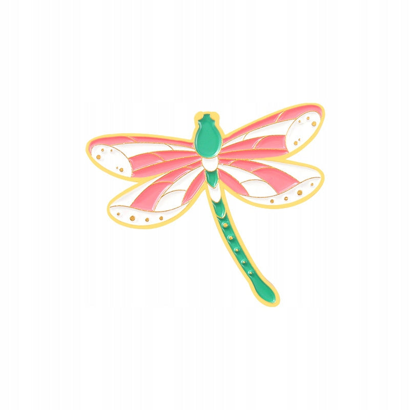 Green dragonfly with white and pink wings - pin