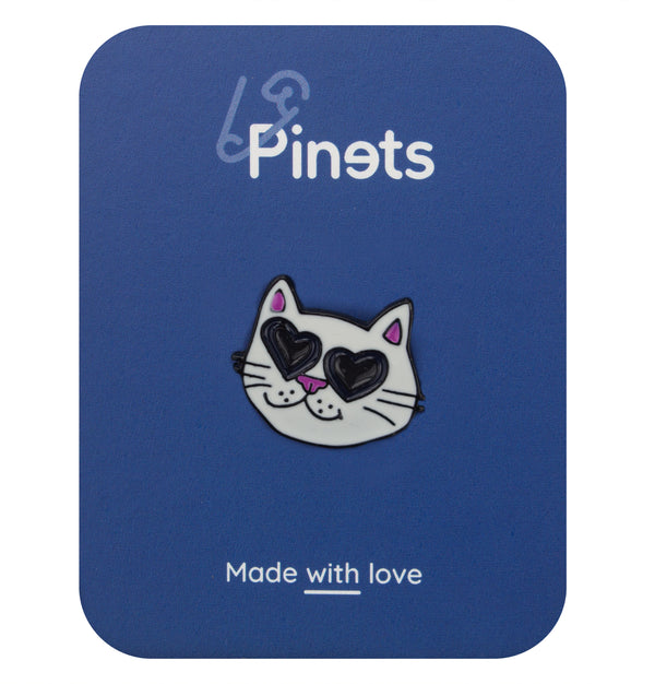 Cat Head with Hearts Enamel Pin