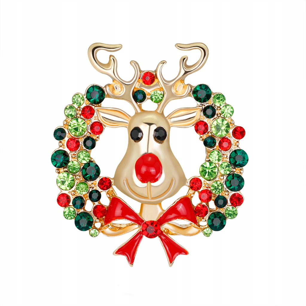Reindeer with a wreath - Christmas brooch