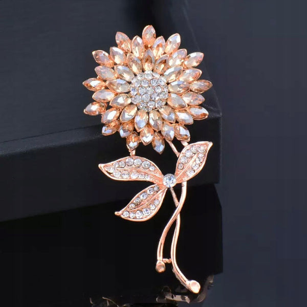 Flower with zircons, 14-carat gold plated brooch