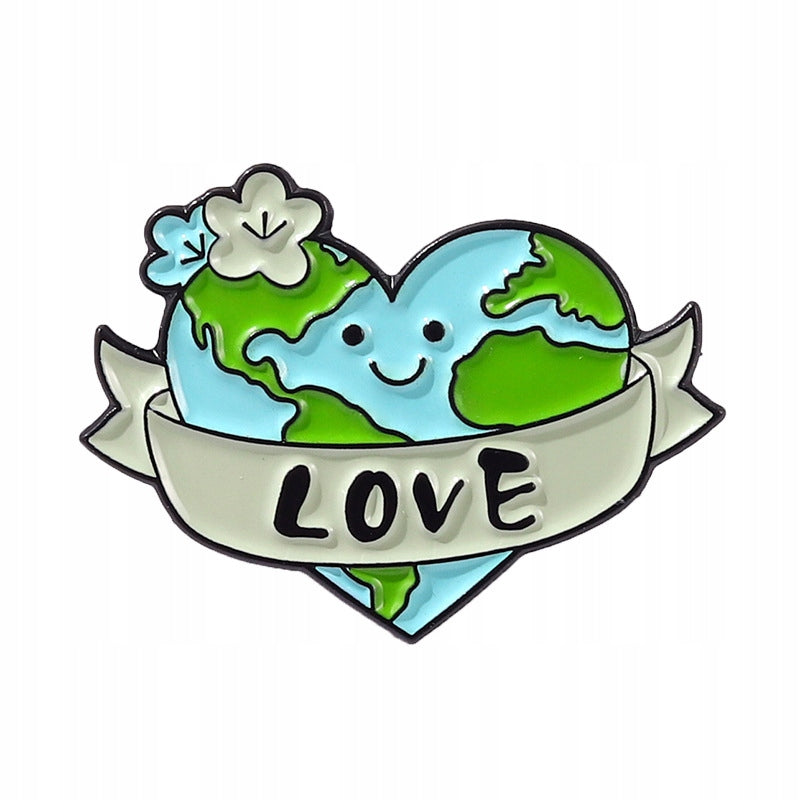 Ecological pin with a heart in the shape of the planet Earth and the word "Love"