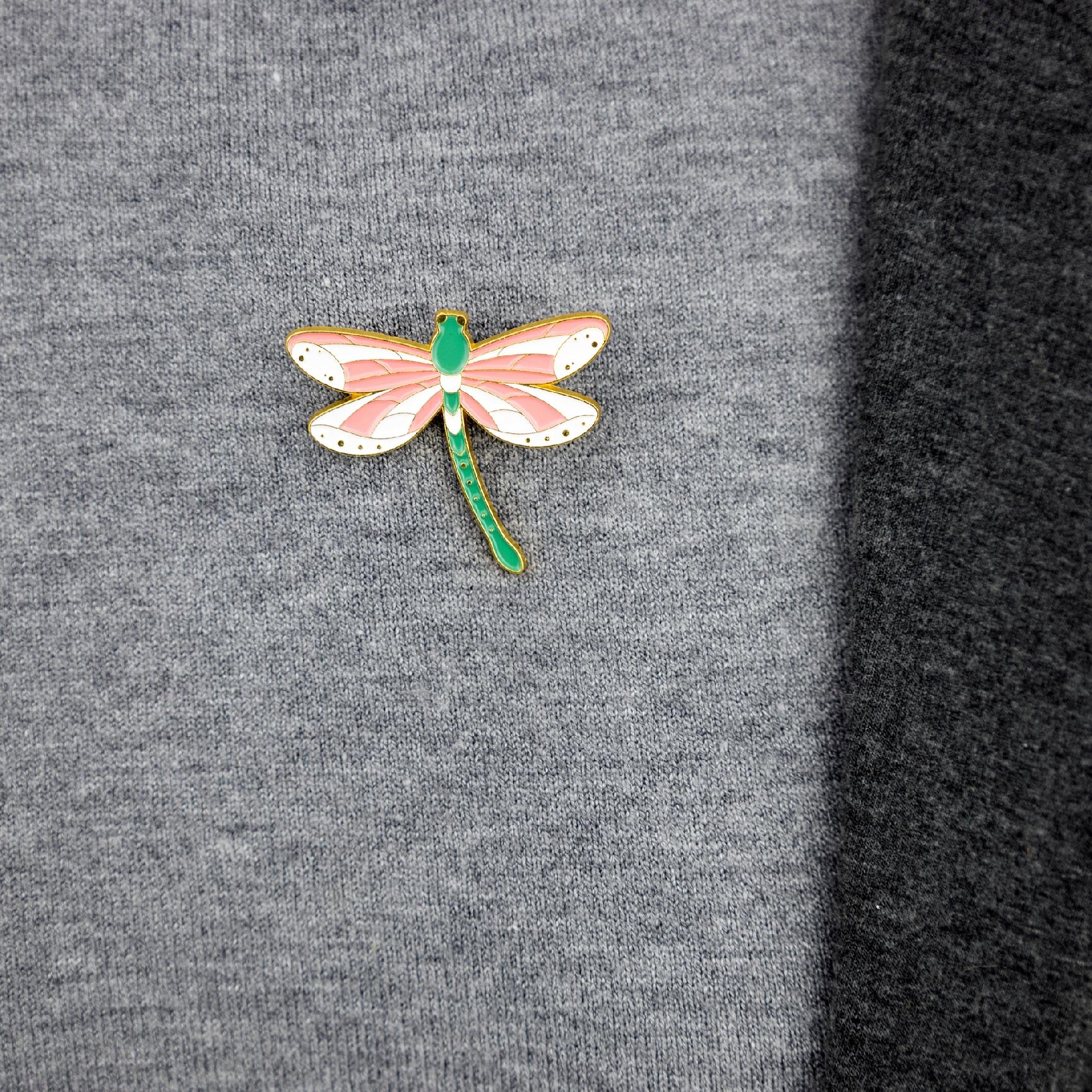 Green dragonfly with white and pink wings - pin â Pinets LLC