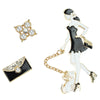Set of 3 Brooches - Girl with a Cat, Ornament and Black Handbag