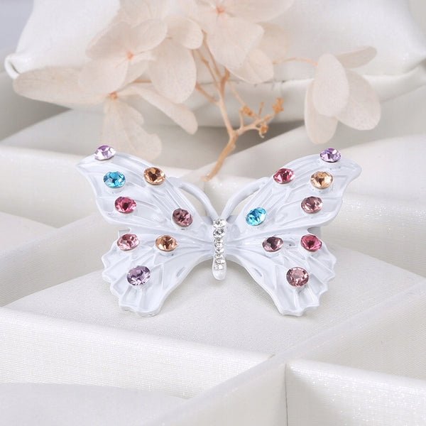 White butterfly brooch with zircons