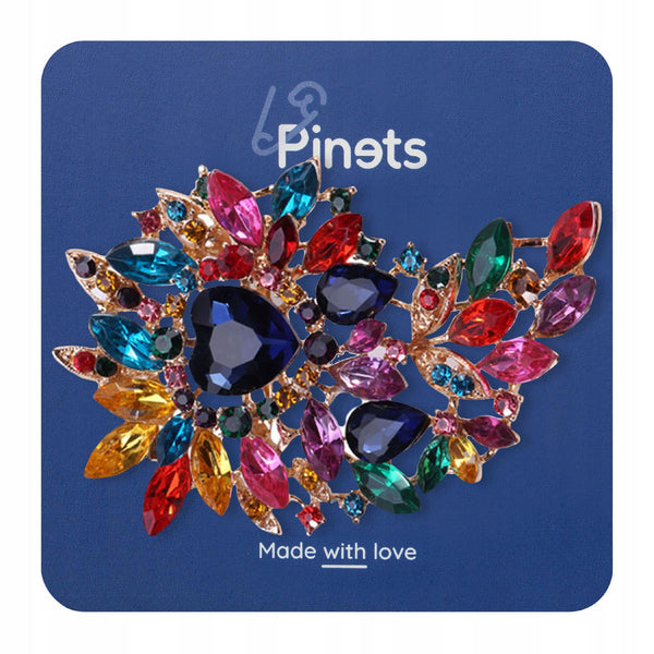 Colorful brooch with heart and zircons