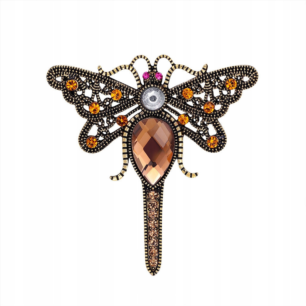 Golden dragonfly with cubic zirconia - brooch