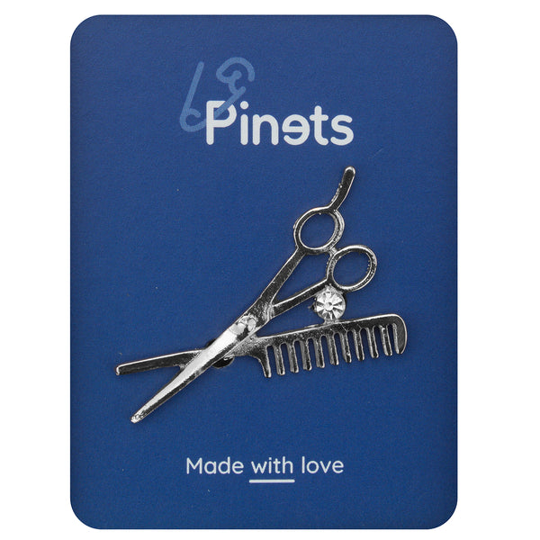 Silver Brooch with Scissors and Barber Comb