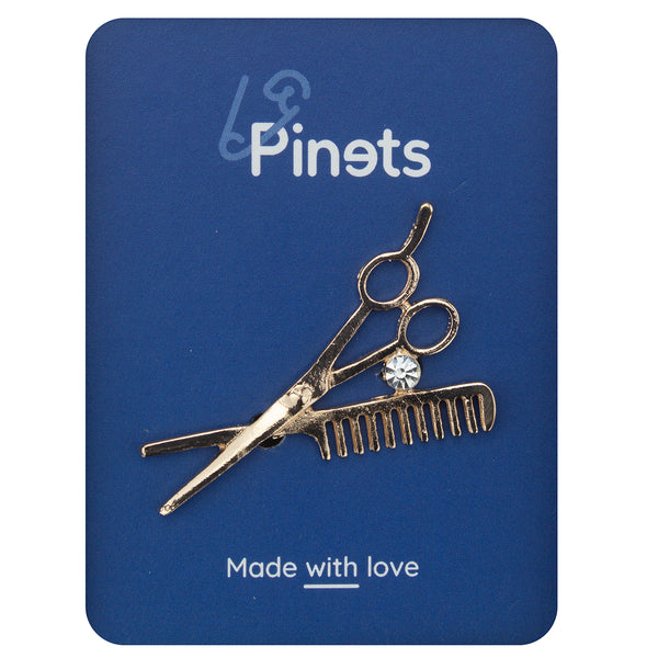 Golden Brooch with Scissors and Hairdressing Comb