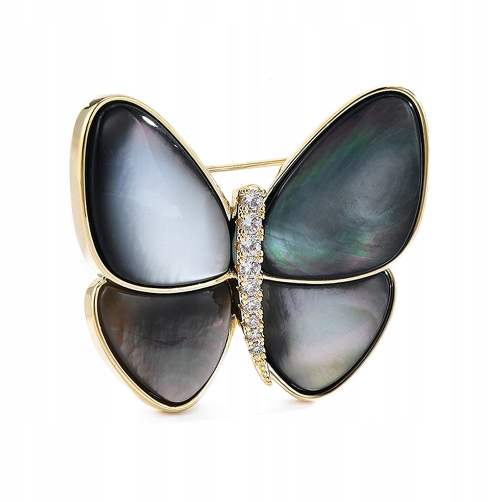 Beautiful butterfly filled with nacre - 14K gold-plated brooch