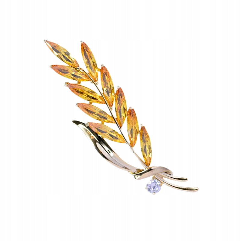 Golden ear of wheat with cubic zirconia - brooch