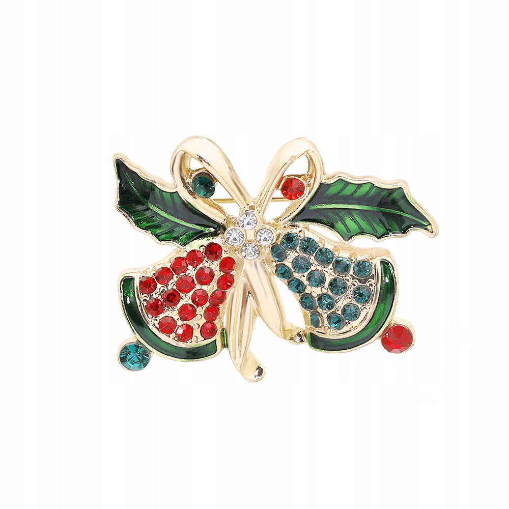 Christmas bells - brooch with cubic zirconia