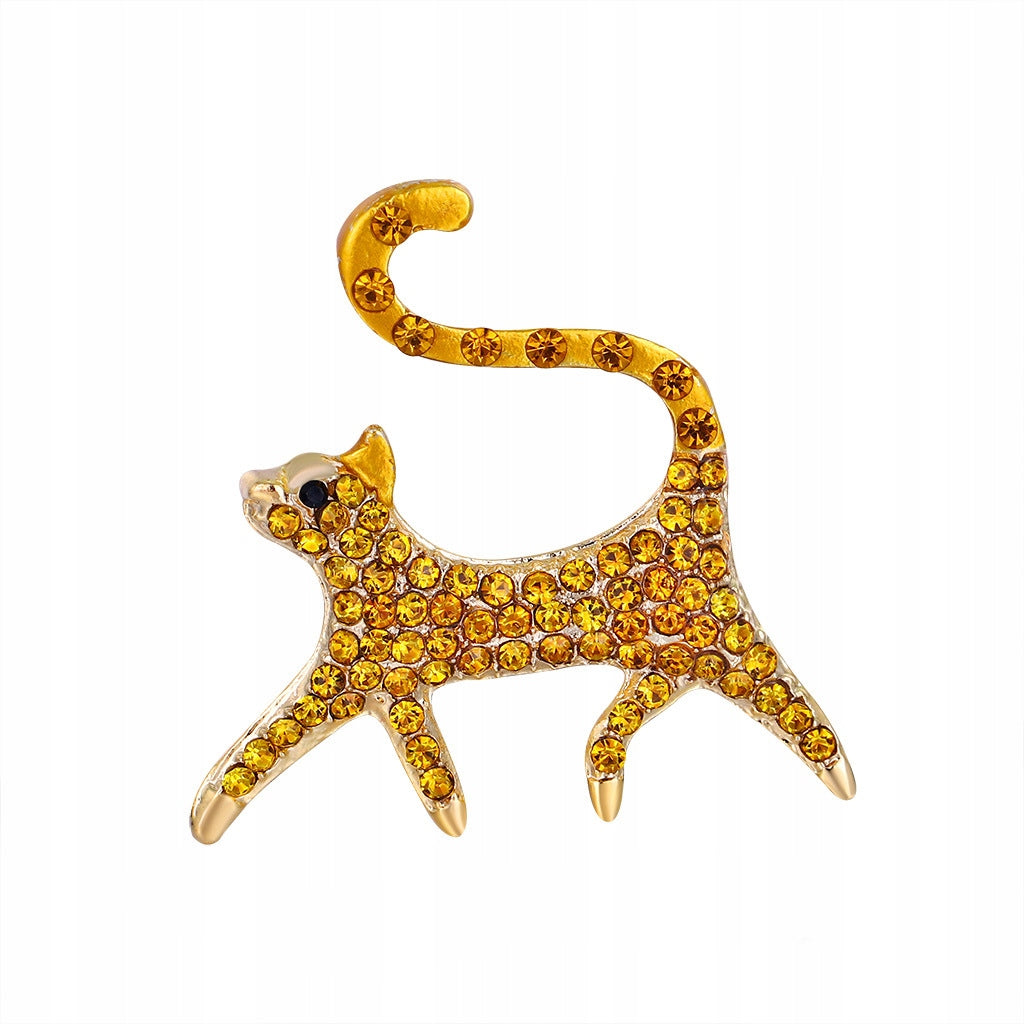 Yellow kitty - brooch with cubic zirconia for the cat lover