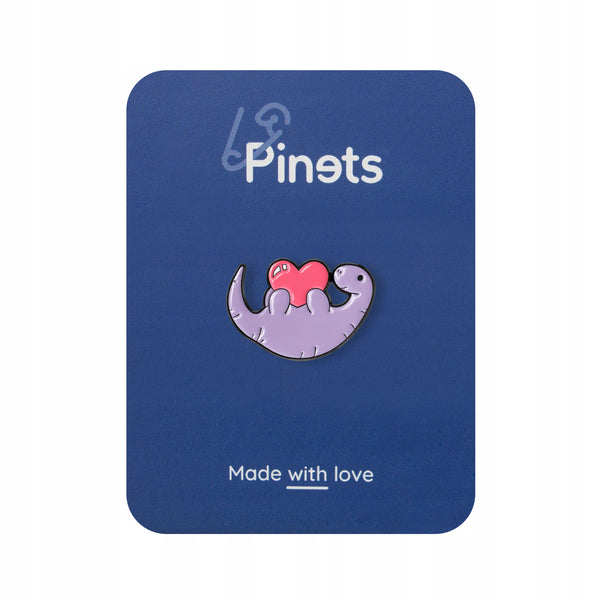 Dinosaur with a heart purple enamel pin