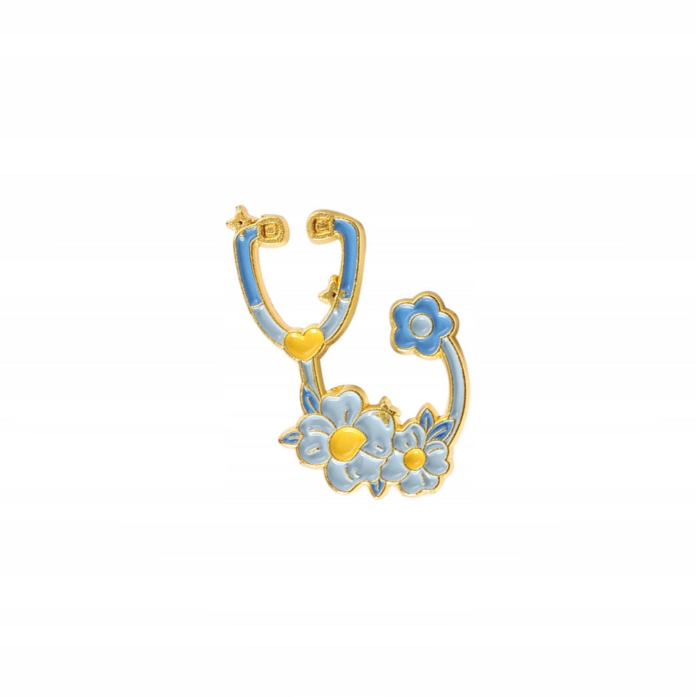 Stethoscope with flowers - enamel pin for the doctor