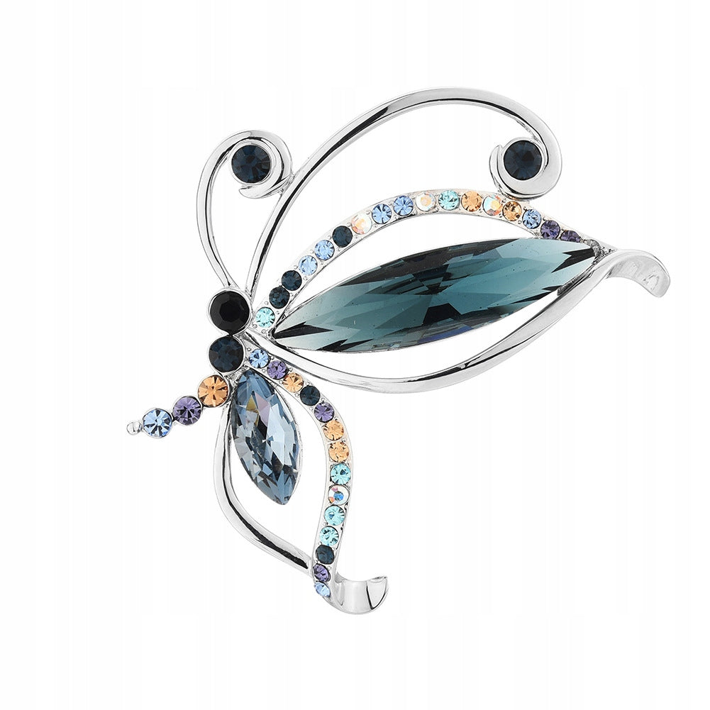Silver butterfly brooch with zircons plated with white gold 14k