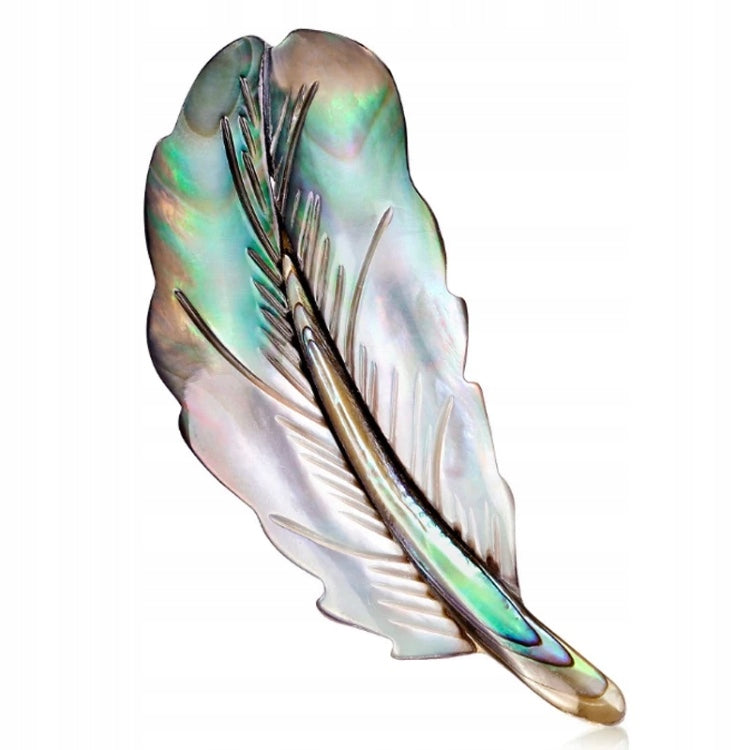 Bird feather with nacre brooch
