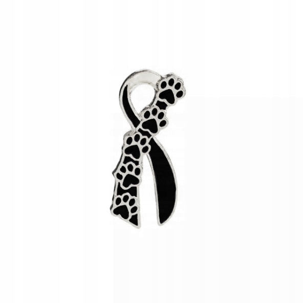 Ribbon with silver cat paw prints - mourning pin