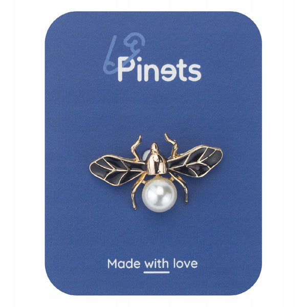 Golden fly insect with pearl enamel pin