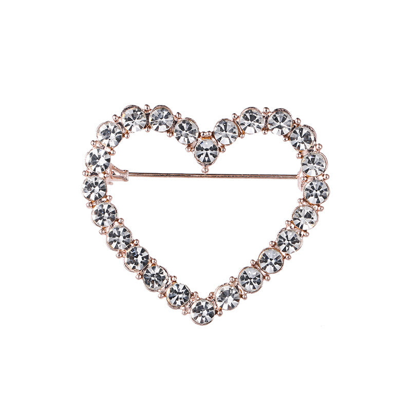 Pink heart with cubic zirconia - a love brooch