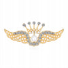Wings with a crown - golden brooch with cubic zirconia and a pearl