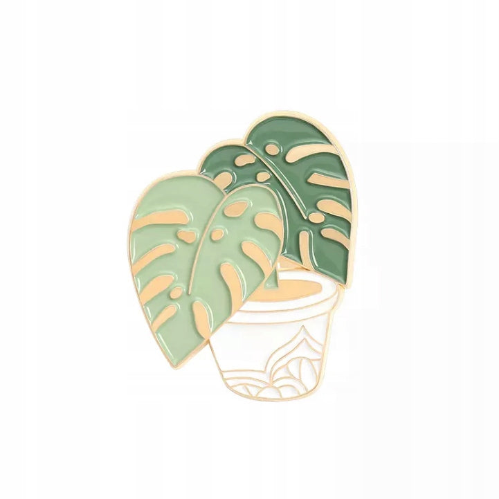 Gold Monstera plant in a pot enamel pin