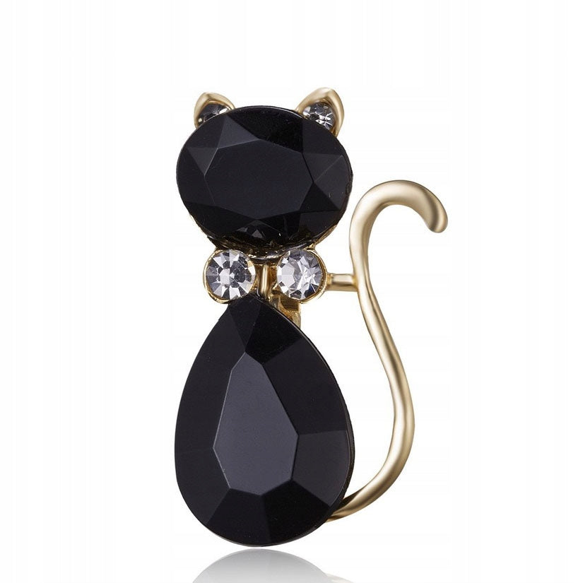 Black kitten brooch with zircons