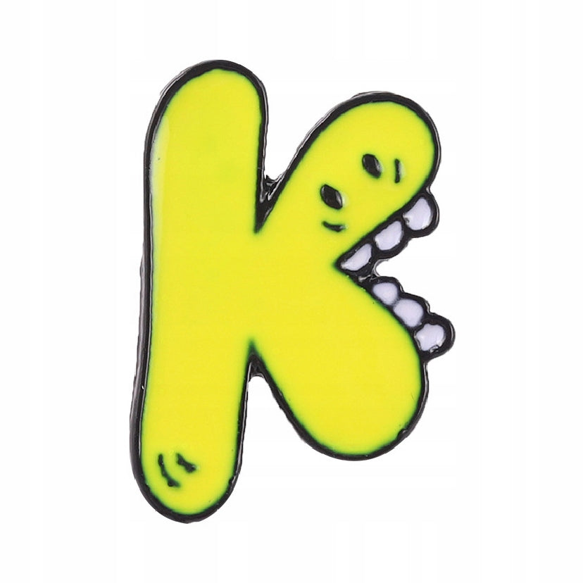 Letter K with a funny face - yellow enamel pin