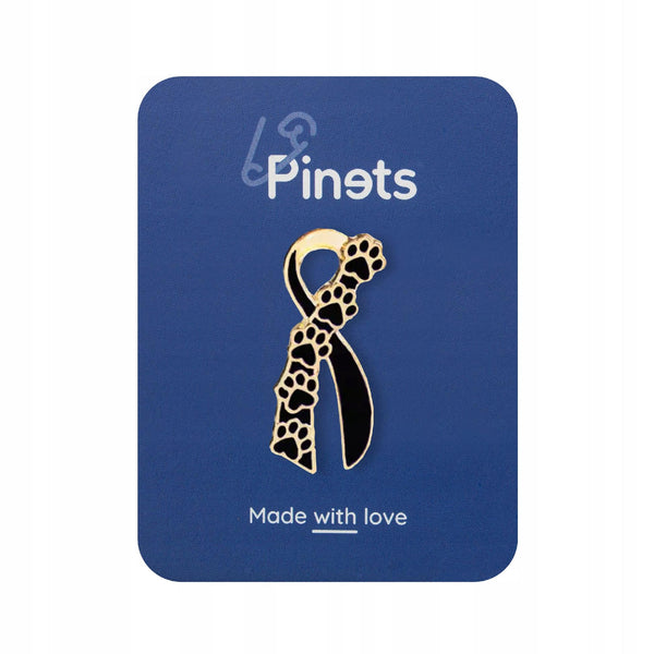 Mourning ribbon with cat's paw prints pin