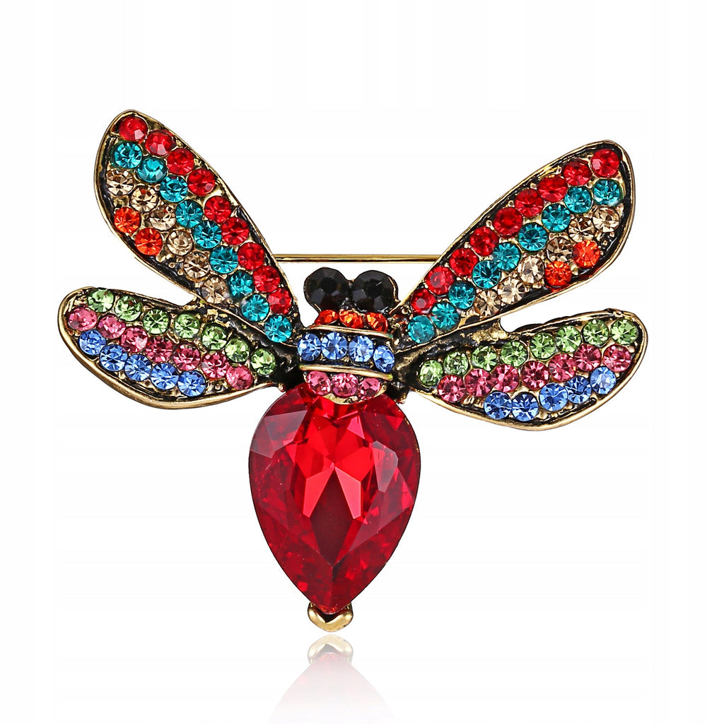 Red insect brooch with zircon