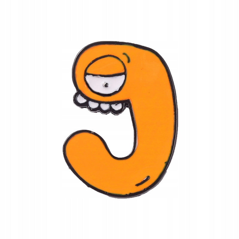 Letter J with eye and teeth - orange enamel pin