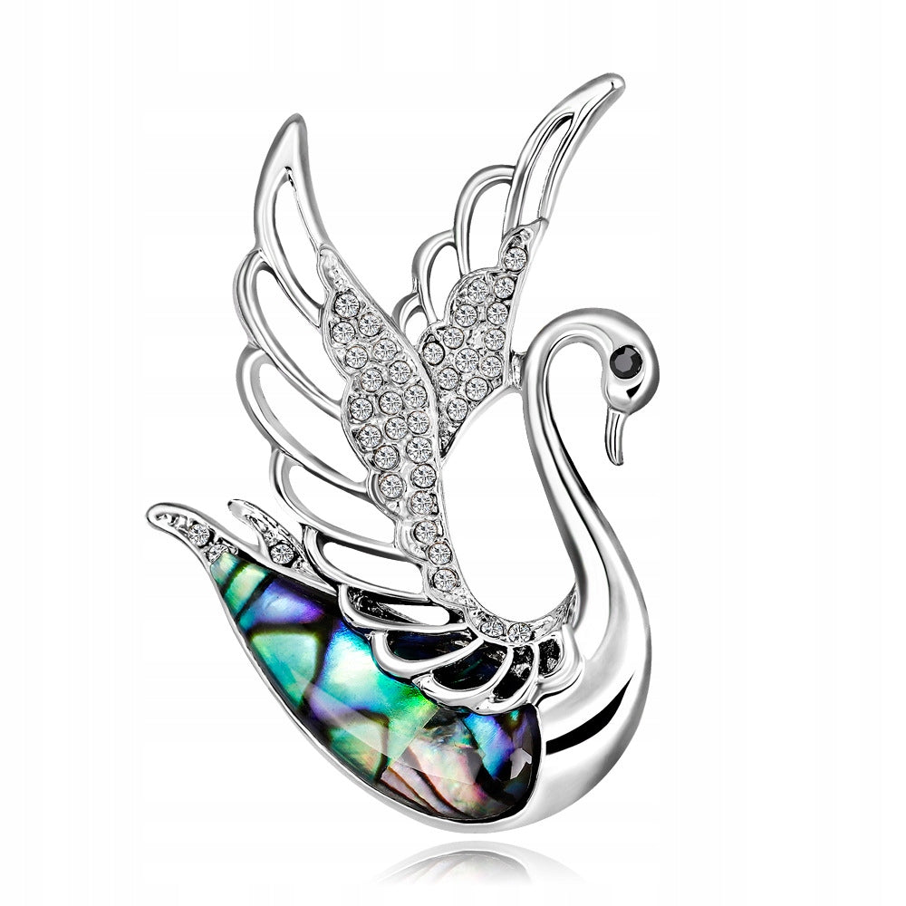 Swan silver brooch with nacre