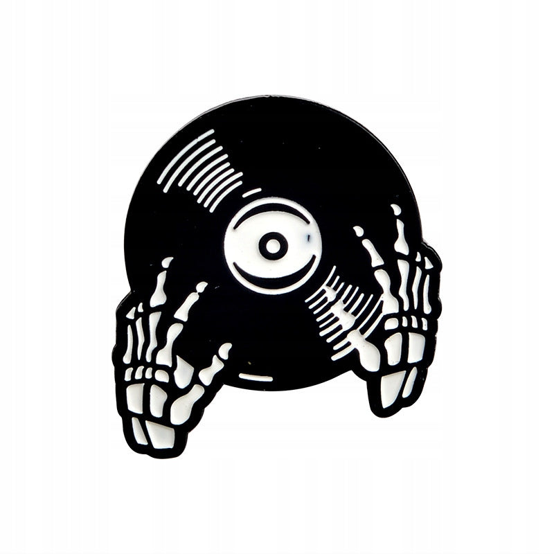 Vinyl Record in the Hands of Skeleton Enamel Pin