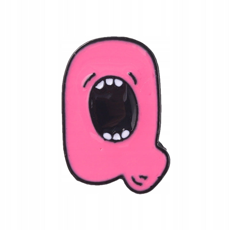 Letter Q with an open mouth - pink enamel pin
