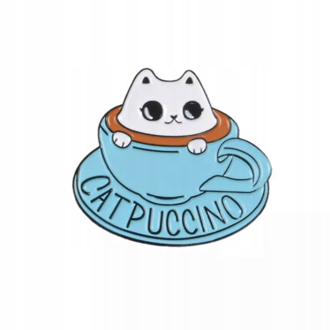 Catpuccino cup with a kitten enamel pin