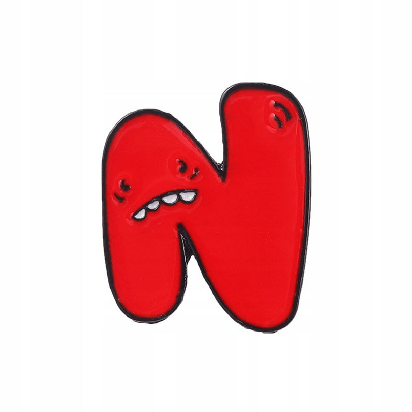 Letter N with a concerned face - red enamel pin