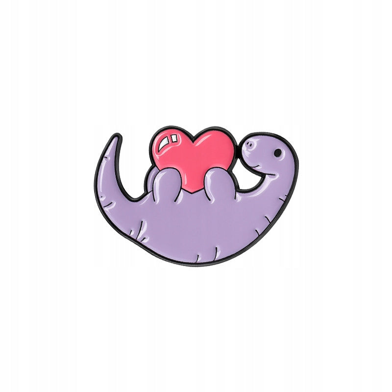 Dinosaur with a heart purple enamel pin