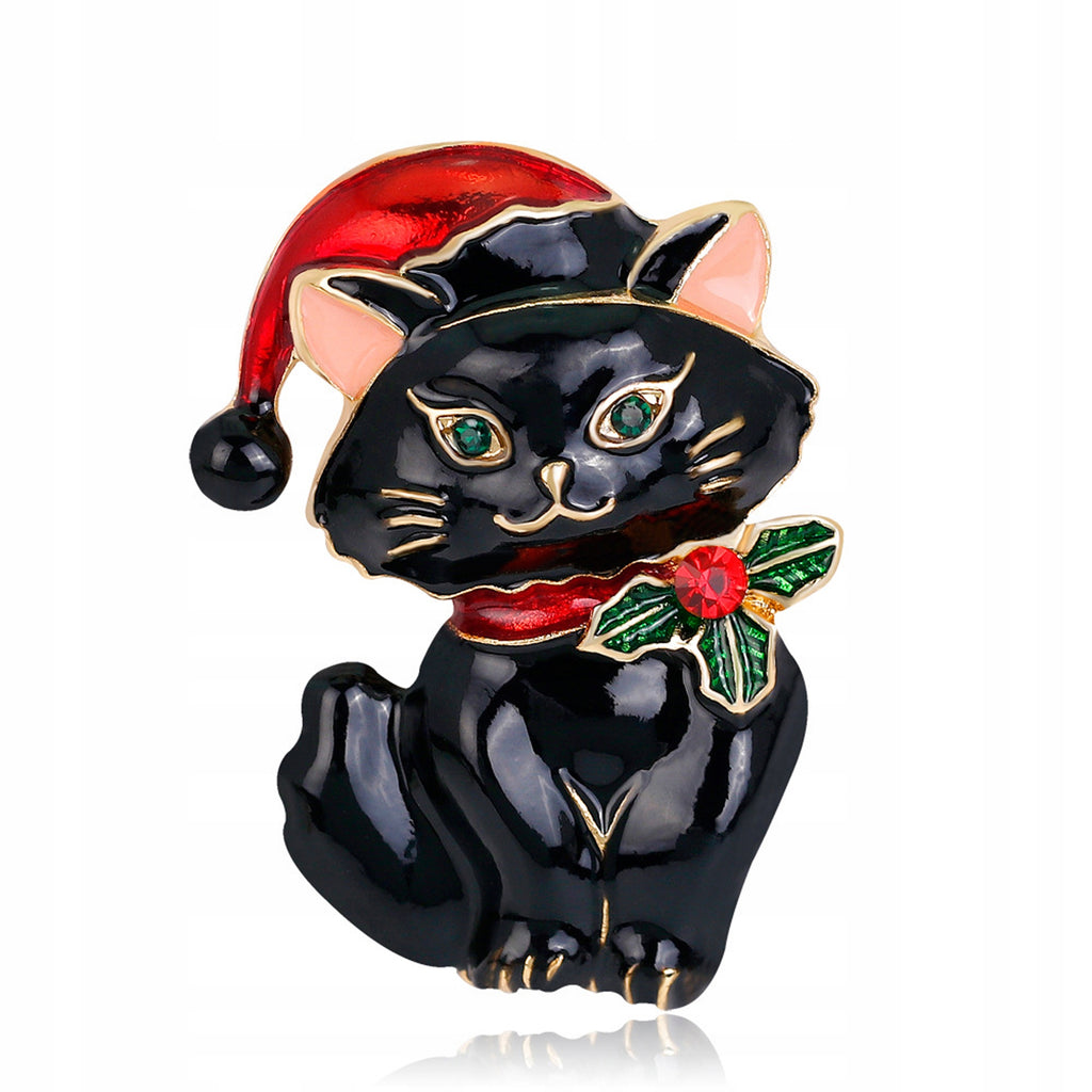 Christmas kitty with Santa's hat - decorative brooch for Christmas