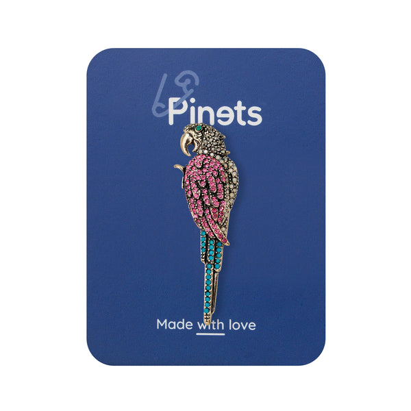 Macaw parrot brooch with zircons